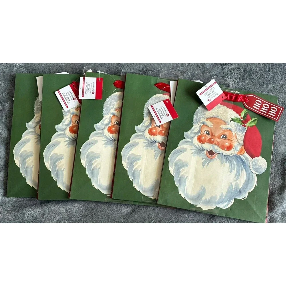 Set of 10 Christmas Gift Bags Santa Plaid Holiday Bags 9.5”